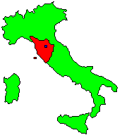 a map of Italy (Toscany & Florence picked out in red and blue)