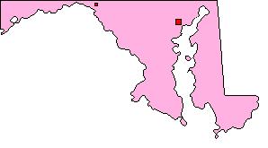 A map of Maryland; the smaller square is Hagerstown and the larger square is Baltimore